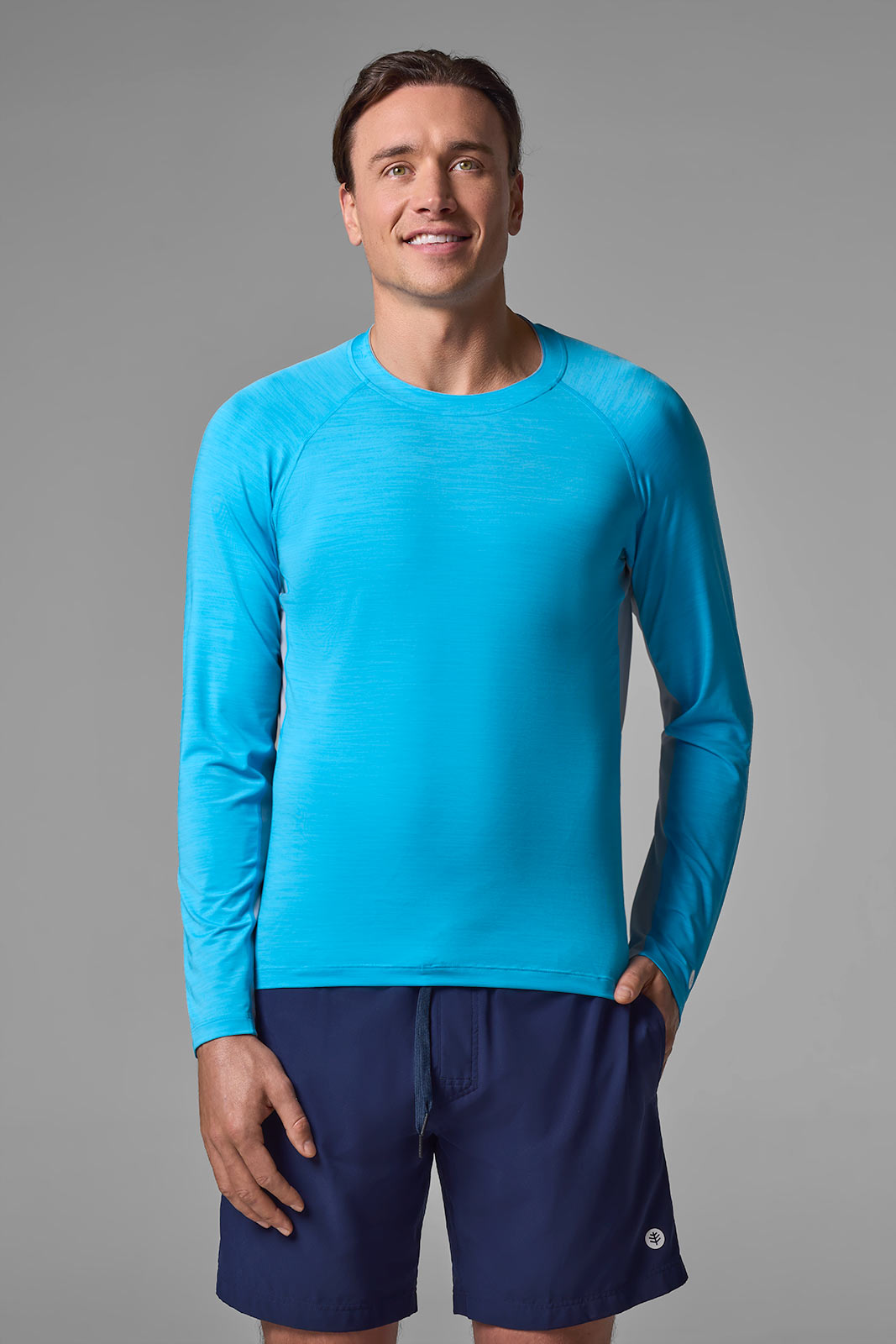 Men's Rash Guard Blue Men's Ultimate Long Sleeve Rash Guard | Arctic Blue Line Texture UPF 50+