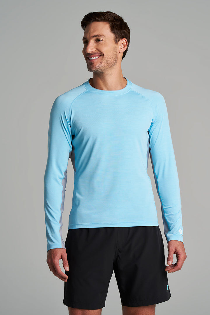 Men's Long Sleeve Rash Guard | Arctic Blue Line Texture