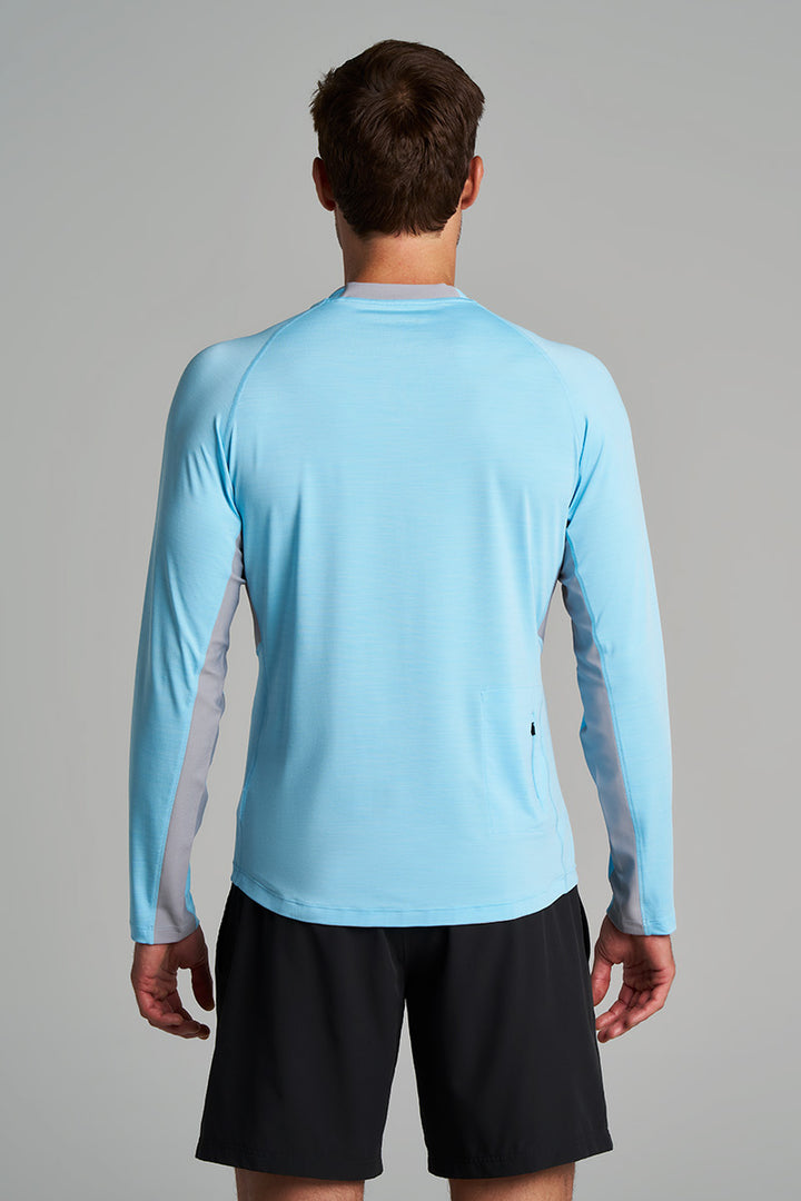 Men's Rash Guard Blue Men's Ultimate Long Sleeve Rash Guard | Arctic Blue Line Texture UPF 50+