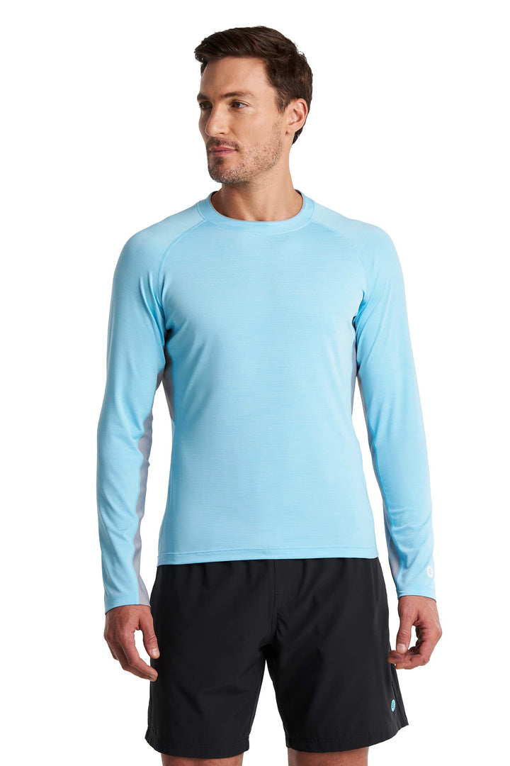 Men's Ultimate Long Sleeve Rash Guard | Arctic Blue Line Texture UPF 50+