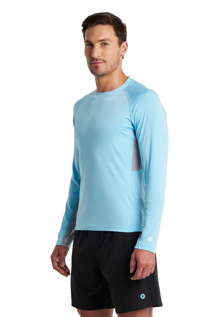 Men's Rash Guard Blue Men's Ultimate Long Sleeve Rash Guard | Arctic Blue Line Texture UPF 50+