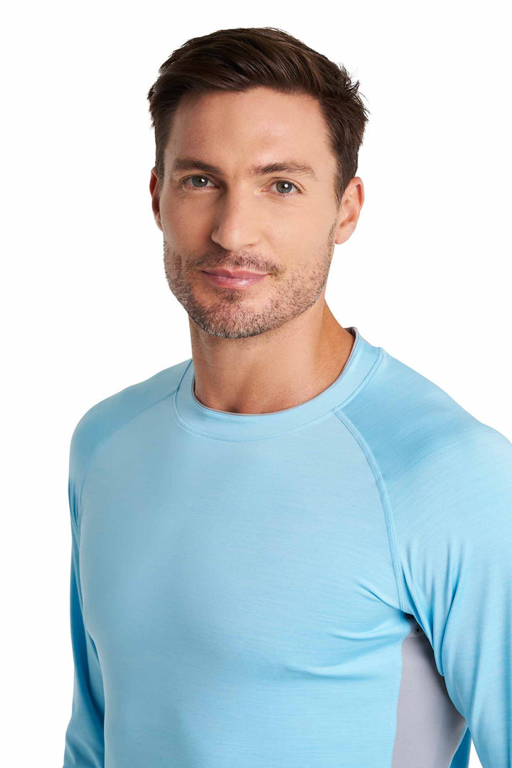 Men's Rash Guard Blue Men's Ultimate Long Sleeve Rash Guard | Arctic Blue Line Texture UPF 50+