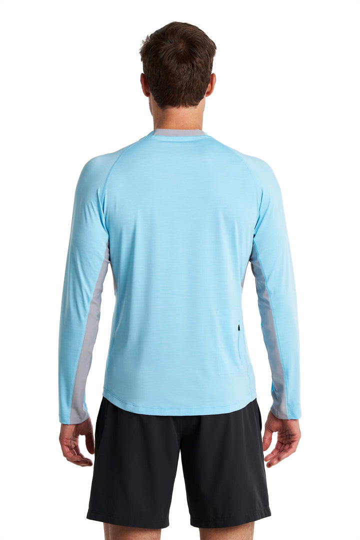 Reorg Rash Guard Blue Men's Ultimate Long Sleeve Rash Guard | Arctic Blue Line Texture UPF 50+
