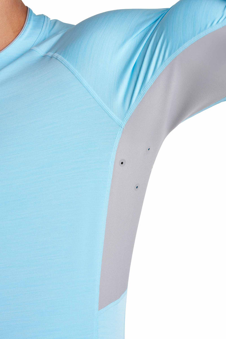 Men's Rash Guard Blue Men's Ultimate Long Sleeve Rash Guard | Arctic Blue Line Texture UPF 50+