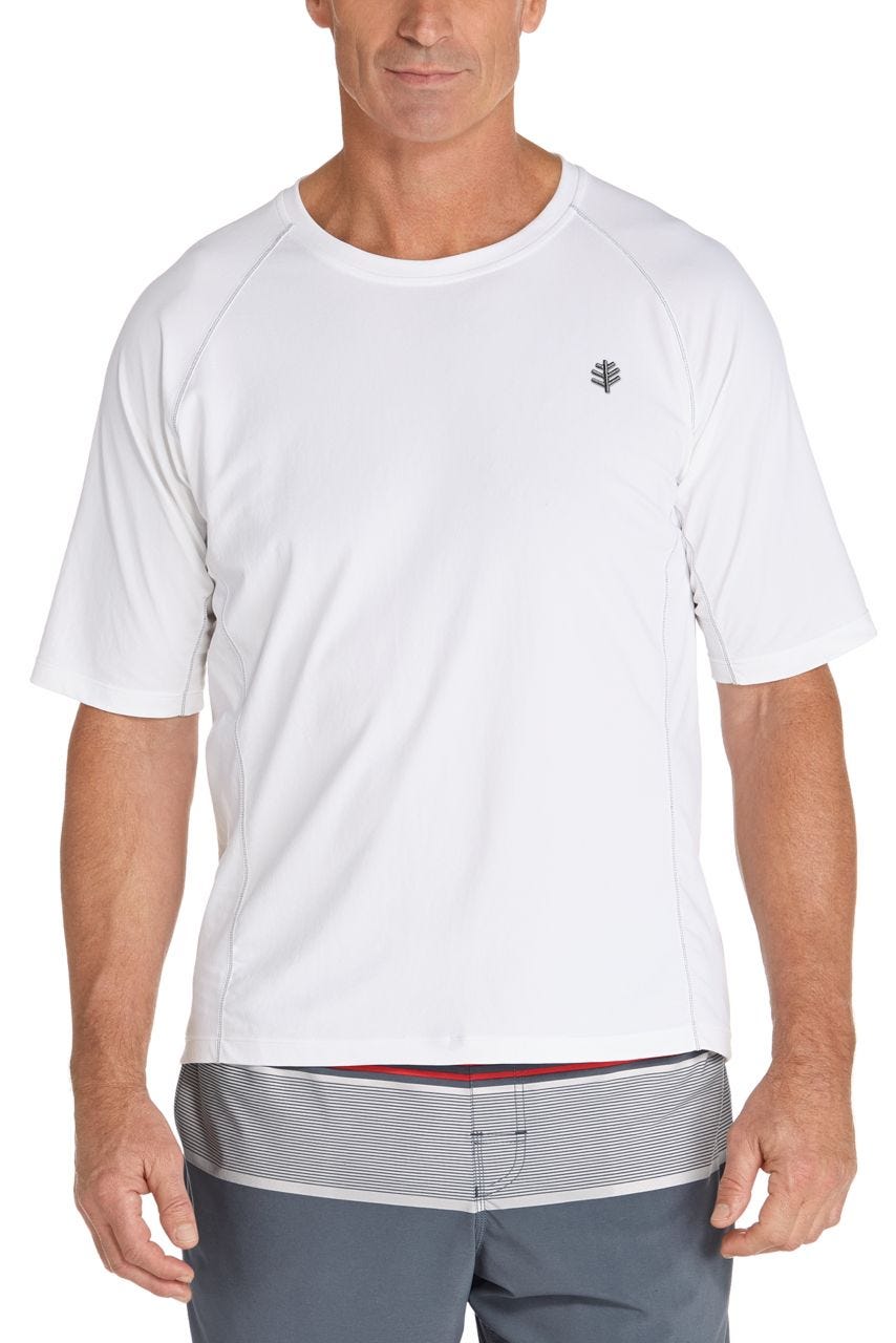 Coolibar Men's Hightide Short Sleeve Swim Shirt UPF 50+, White / L