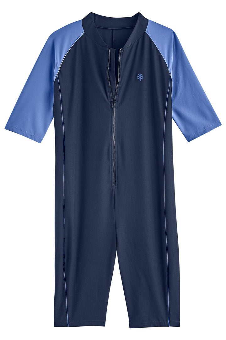 Kid's Barracuda Neck-to-Knee Swimsuit | Navy Colorblock UPF 50+