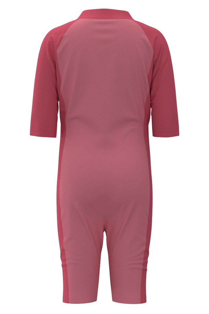 Kid's Neck-to-Knee Swimsuit | Flamingo Pink Colorblock