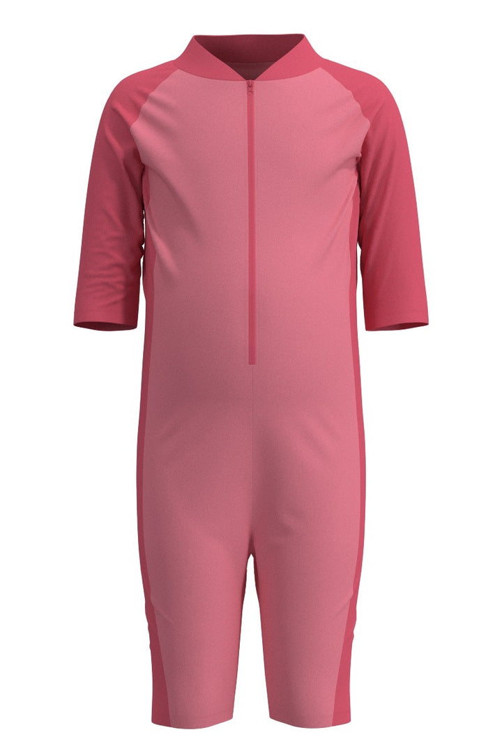 Kid's Neck-to-Knee Swimsuit | Flamingo Pink Colorblock