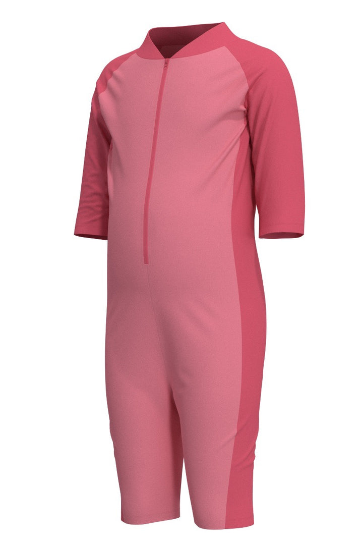 Kid's Neck-to-Knee Swimsuit | Flamingo Pink Colorblock