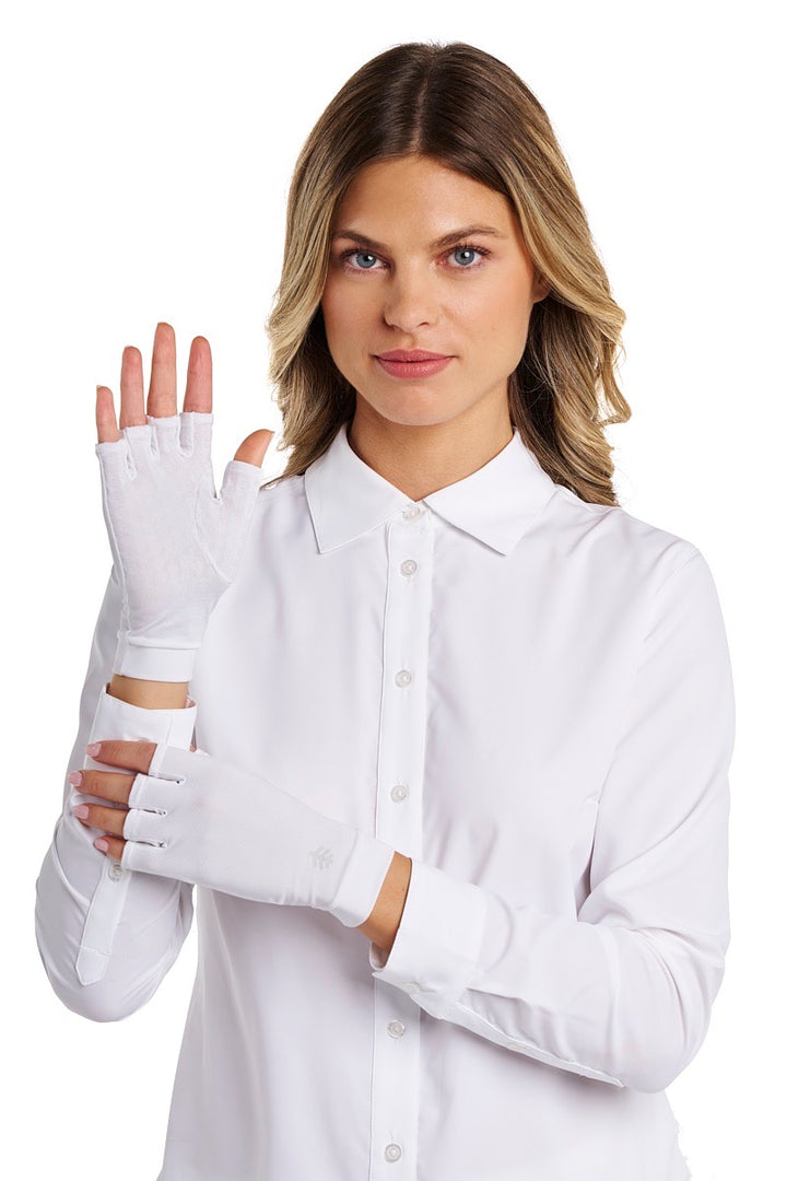 Fingerless UV Sun Gloves | White
