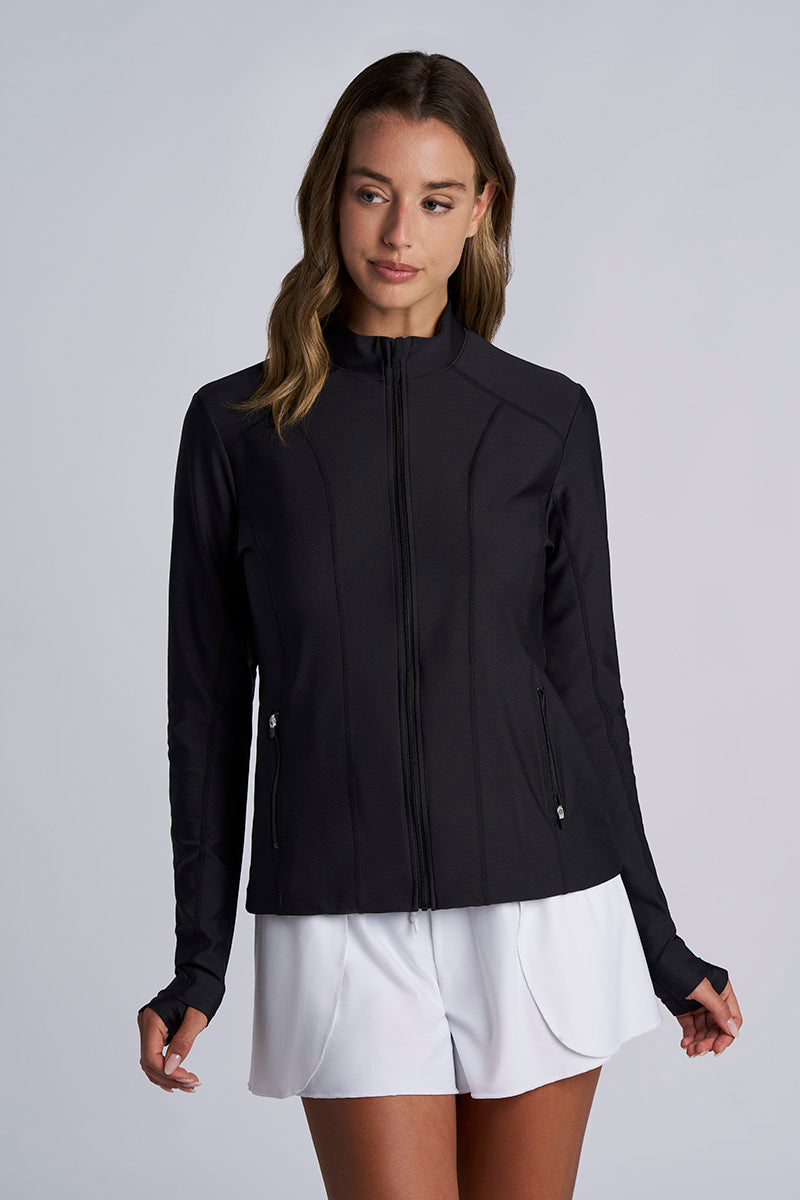 Women's Malawi Fitted Swim Jacket with Full Zip | Black UPF 50+