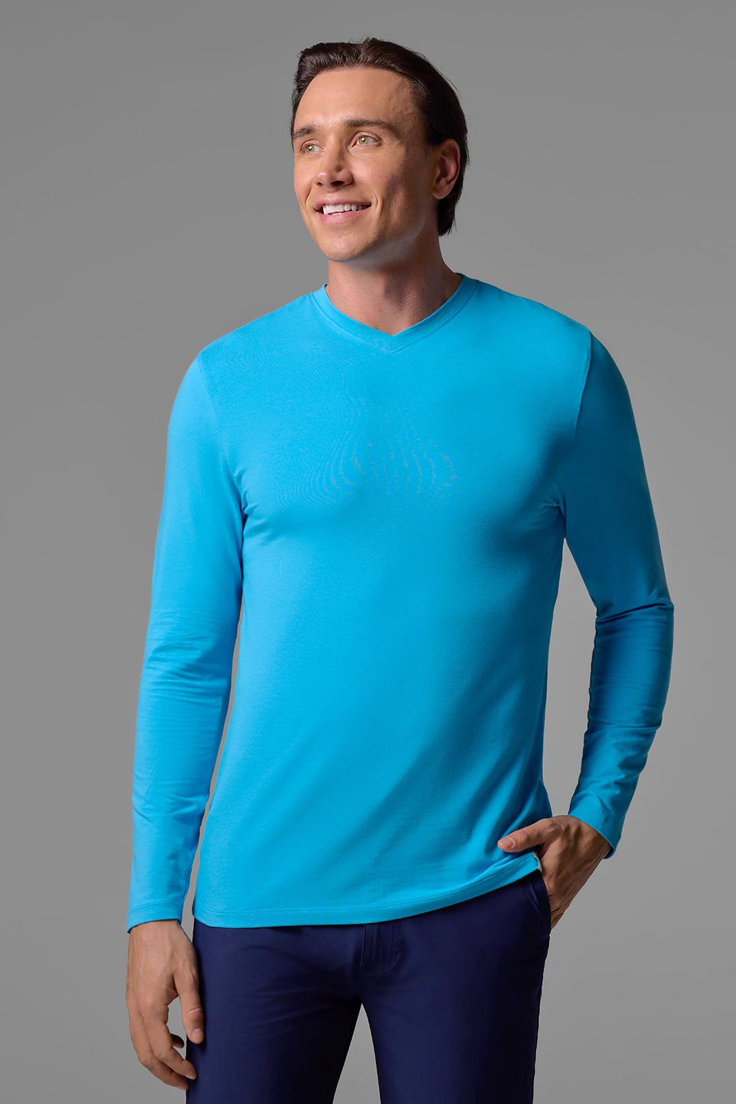 Men's Morada Everyday Long Sleeve V-Neck T-Shirt | Malibu Blue UPF 50+