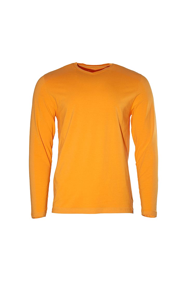 Coolibar Men's Morada Everyday Long Sleeve V-Neck T-Shirt UPF 50+, Apricot Crush / S
