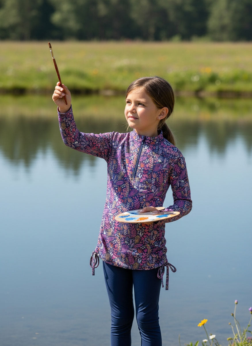 Girl's Lawai Ruche Long Sleeve Swim Shirt | Future Dusk Blooming