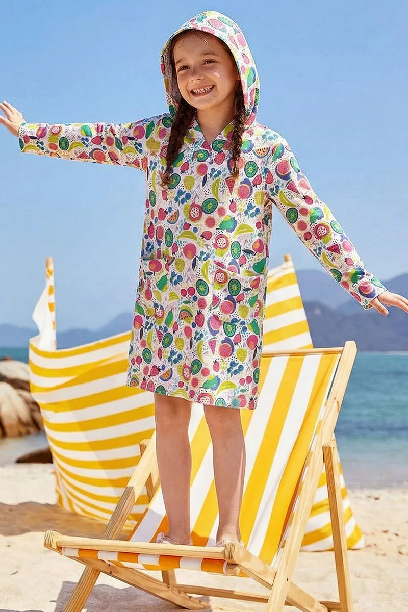 Girl's Catalina Beach Cover-Up Dress | White Fruit Party UPF 50+ Girl's Catalina Beach Cover-Up Dress | White Fruit Party UPF 50+