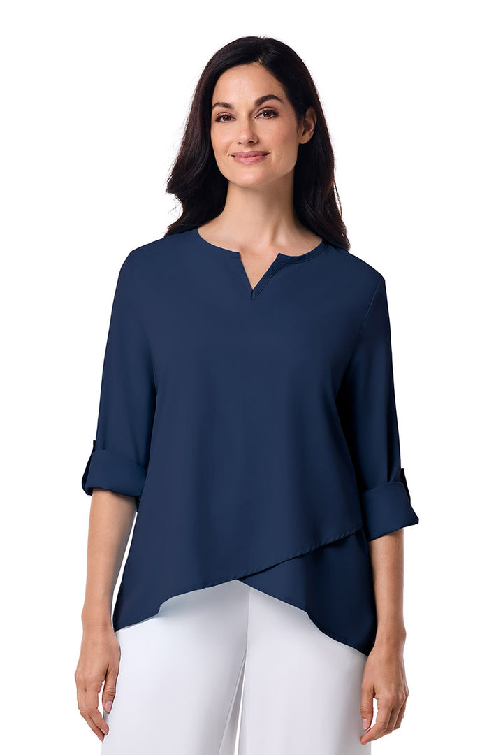 Women's Tunic Top with Roll-Up Sleeves | Navy