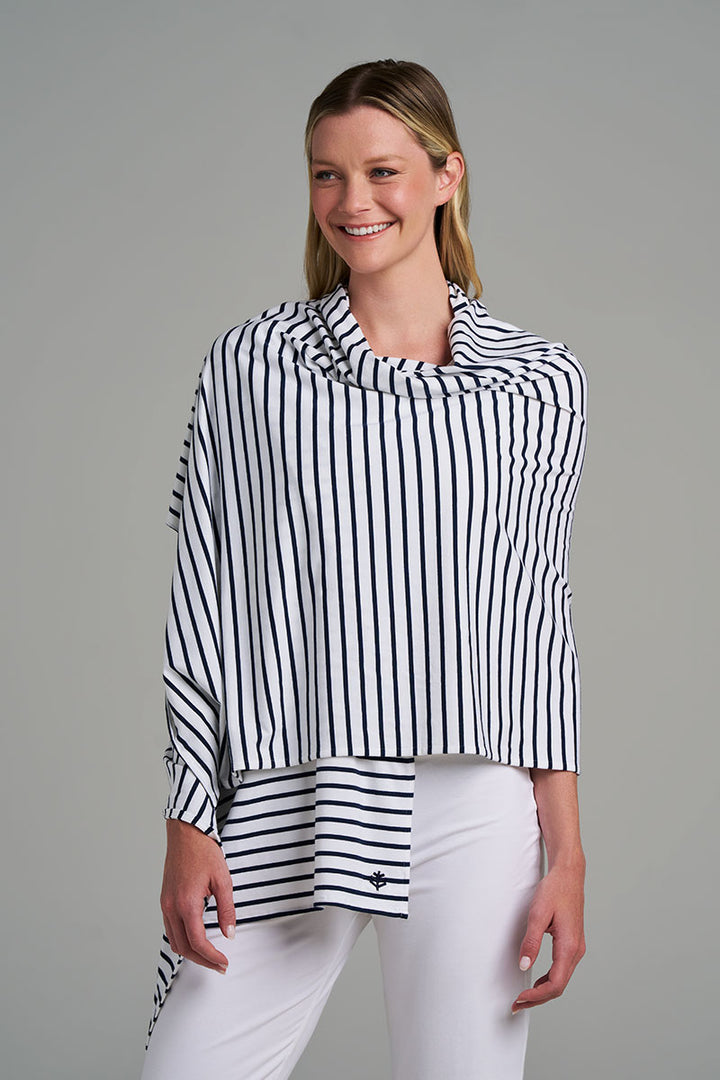 Beach Shawl | White/Navy Stripe