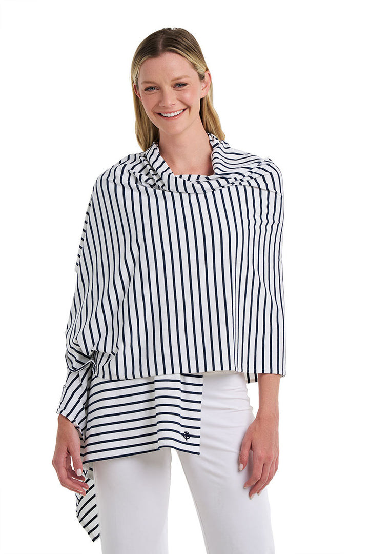 Beach Shawl | White/Navy Stripe