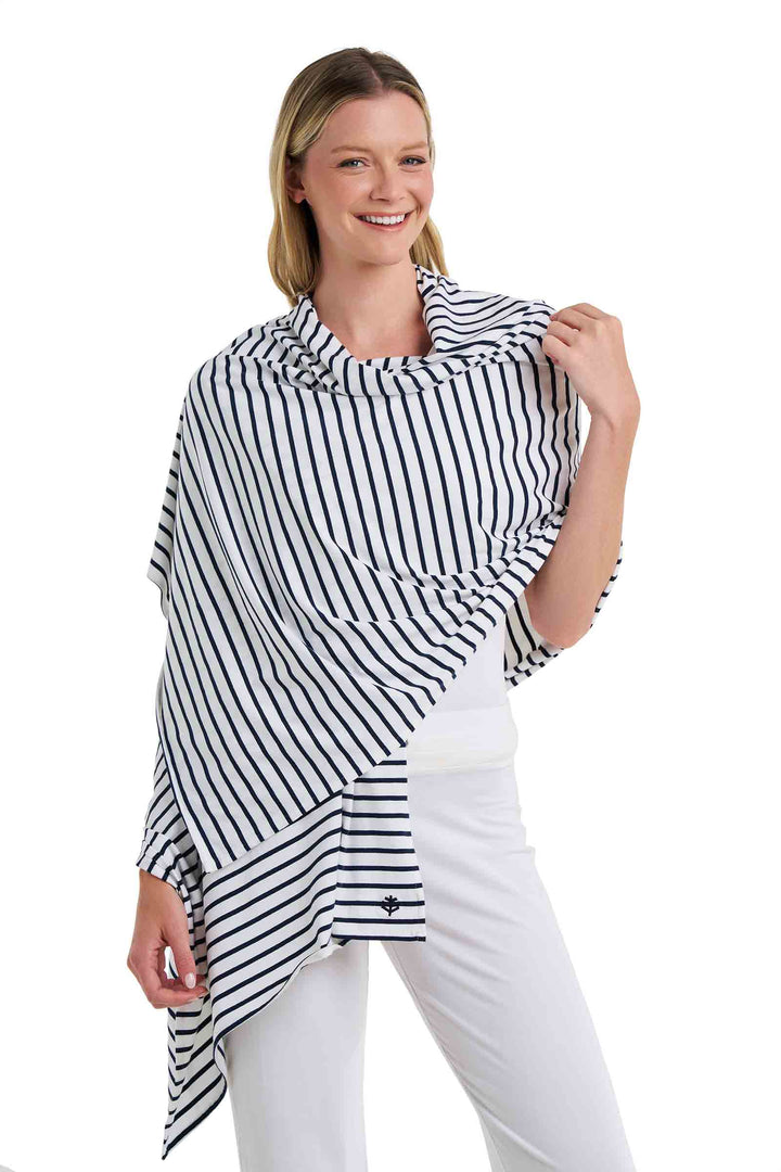 Beach Shawl | White/Navy Stripe