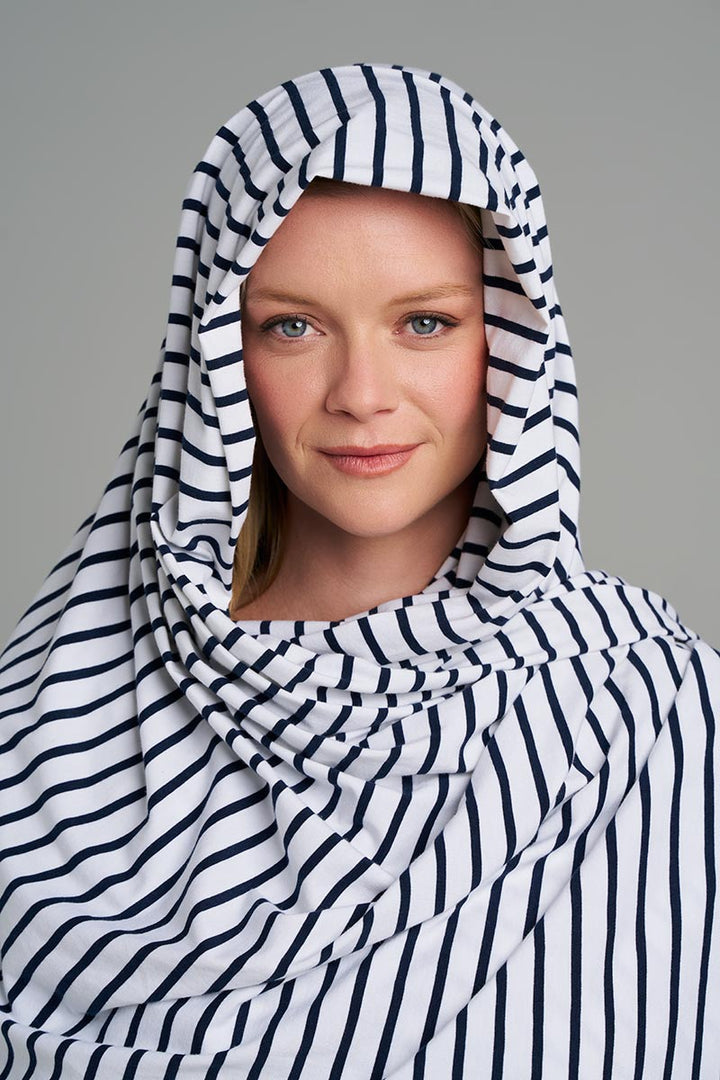 Beach Shawl | White/Navy Stripe