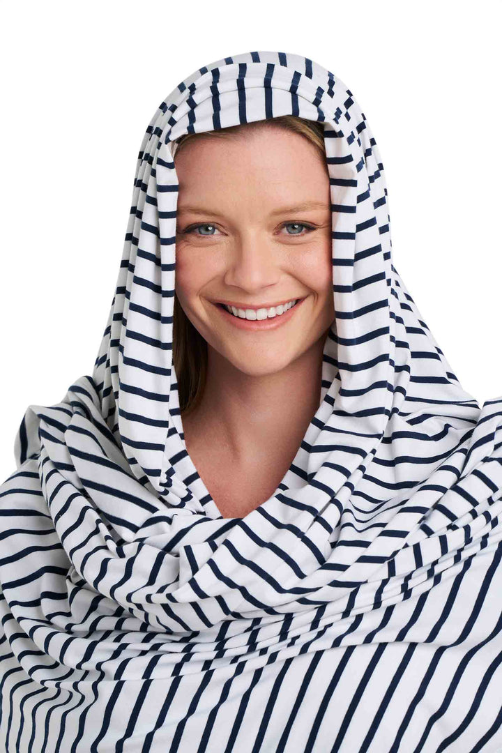Beach Shawl | White/Navy Stripe