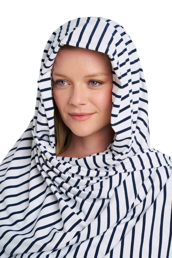 Beach Shawl | White/Navy Stripe