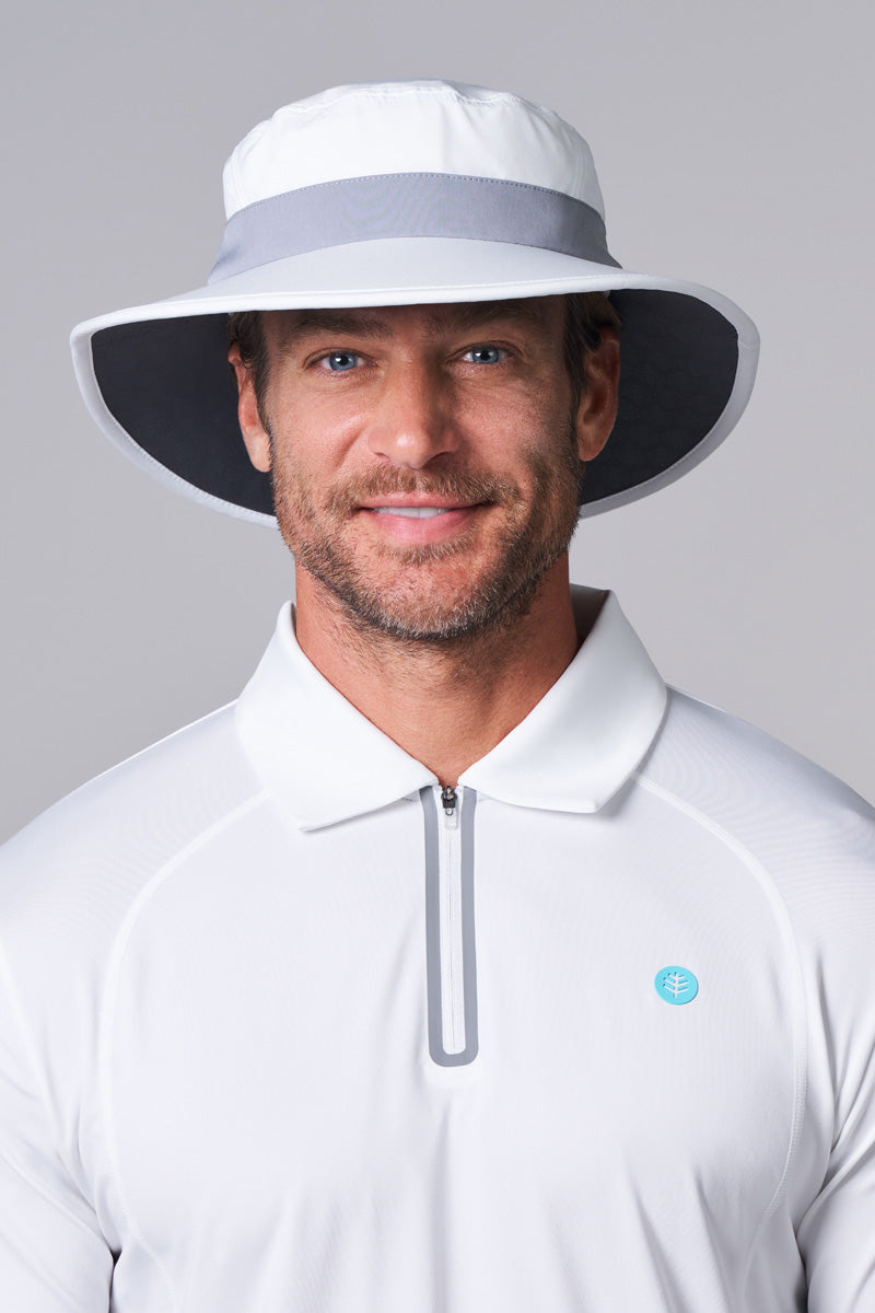 Performance Golf Hat with Wide Brim | White/Steel Grey UPF 50+