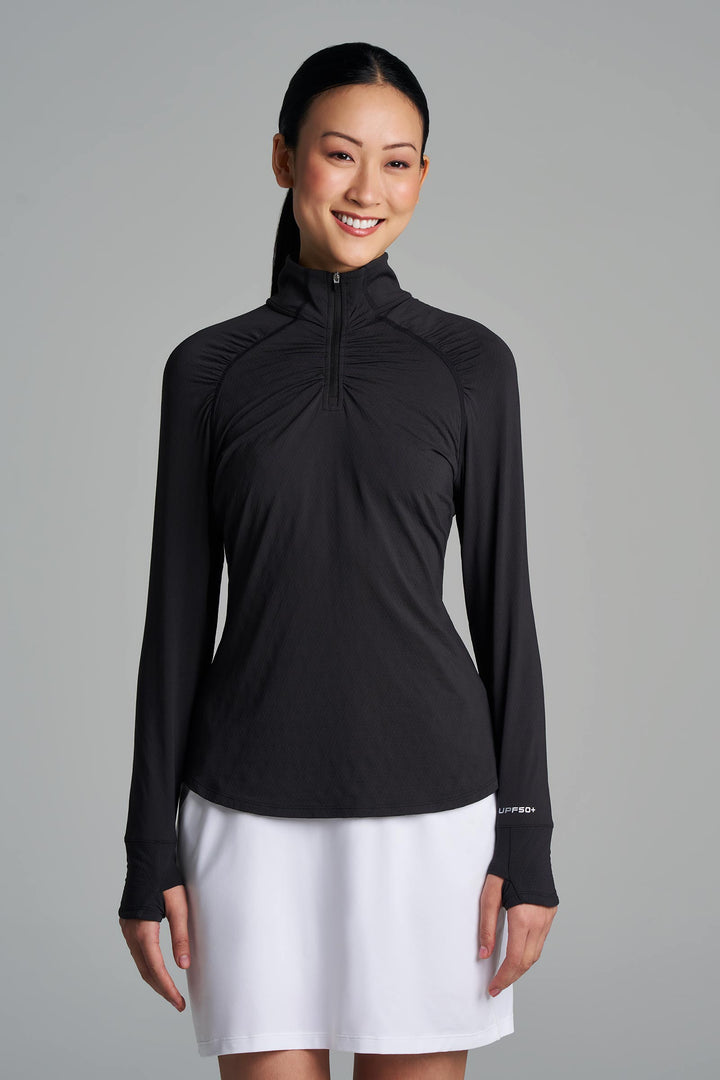 Women's Golf Quarter-Zip Sun Shirt | Black Diamond Jacquard