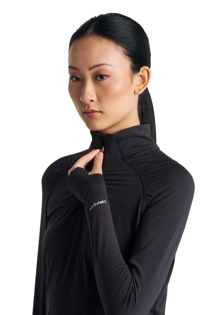 Women's Golf Quarter-Zip Sun Shirt | Black Diamond Jacquard