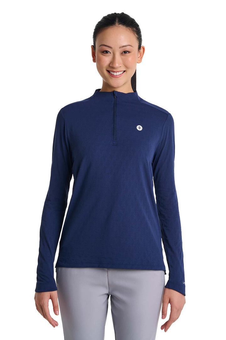 Women's Golf Quarter-Zip Sun Shirt | Navy Diamond Jacquard