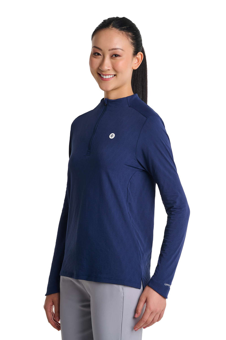 Women's Golf Quarter-Zip Sun Shirt | Navy Diamond Jacquard