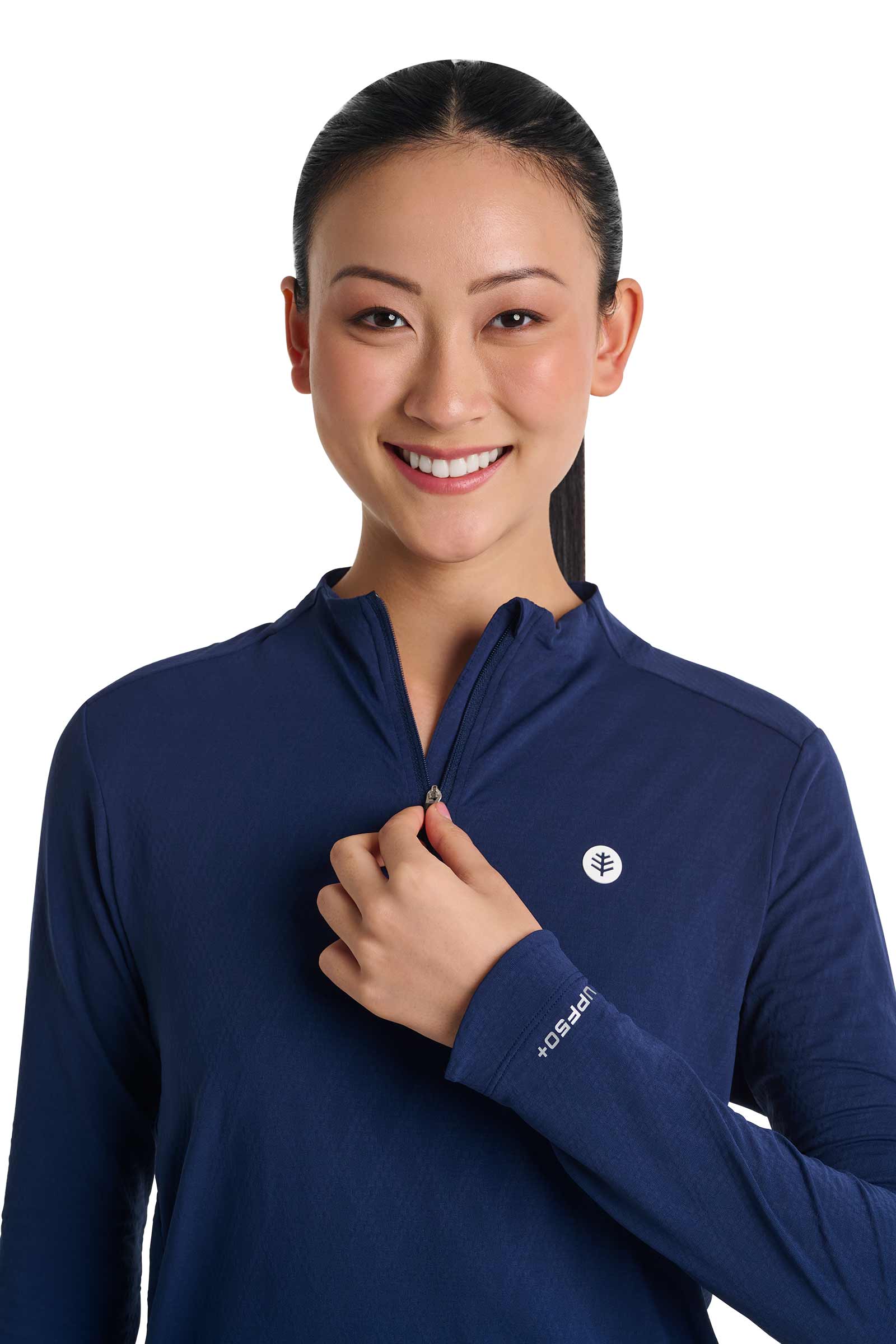 アクレント　front zip collar top Women's Arabella Quarter-Zip Golf Shirt | Black Diamond Jacquard