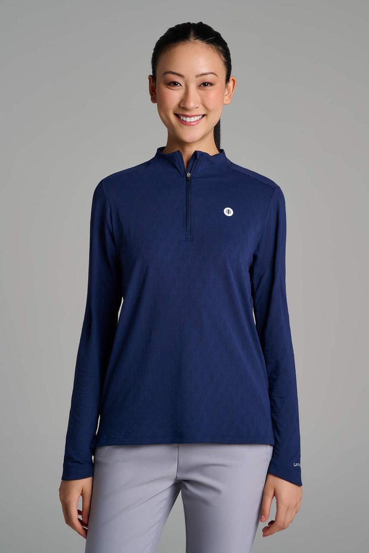 Women's Golf Quarter-Zip Sun Shirt | Navy Diamond Jacquard
