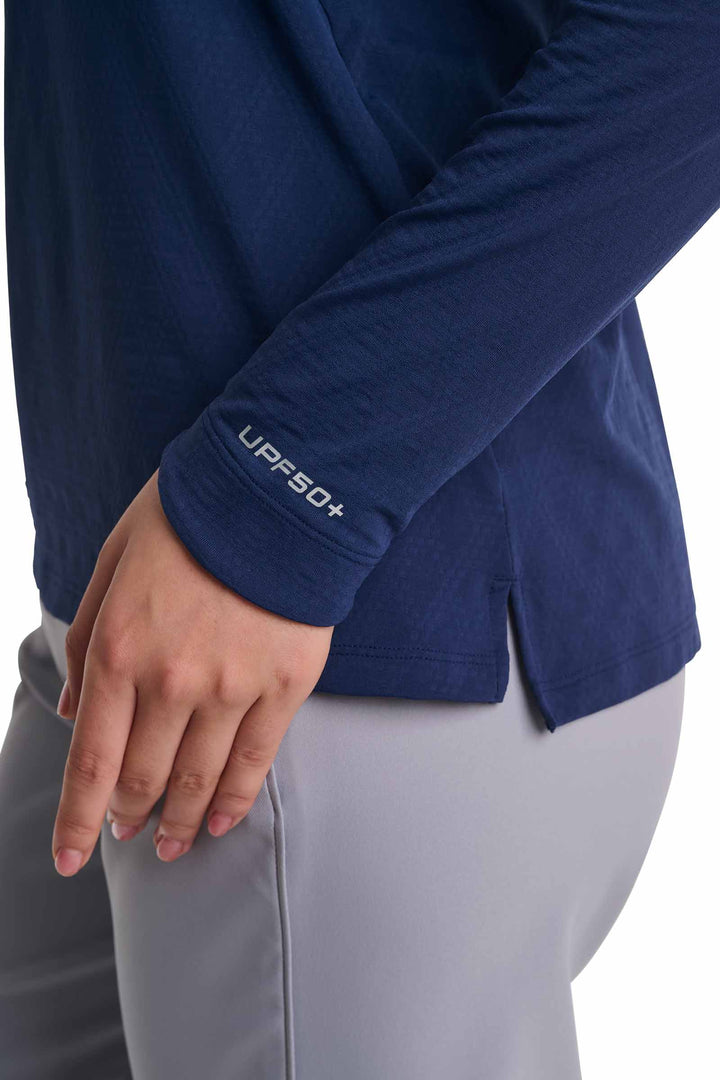 Women's Golf Quarter-Zip Sun Shirt | Navy Diamond Jacquard