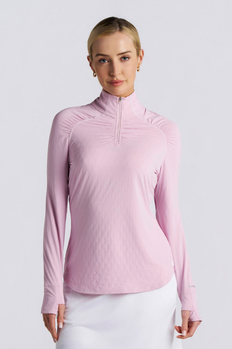Women's Arabella Quarter-Zip Golf Shirt | Navy Diamond Jacquard