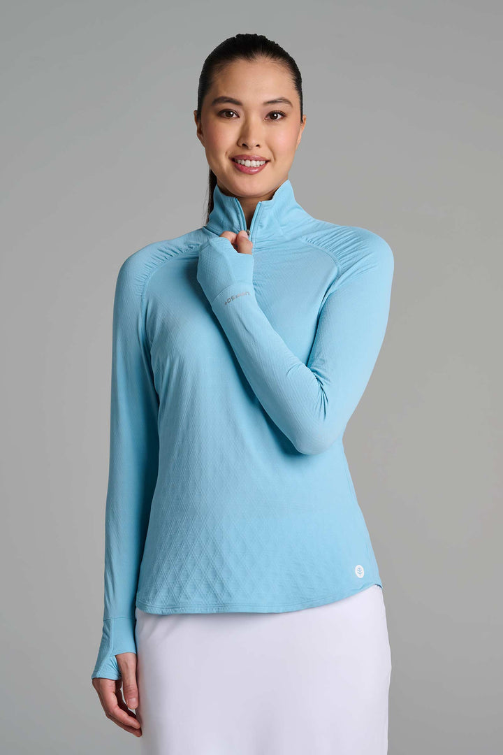 Women's Golf Quarter-Zip Sun Shirt | Arctic Blue Diamond Jacquard