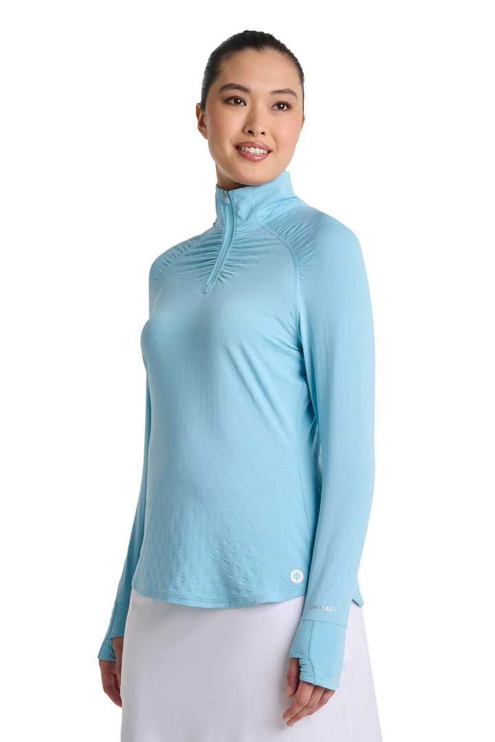 Women's Golf Quarter-Zip Sun Shirt | Arctic Blue Diamond Jacquard
