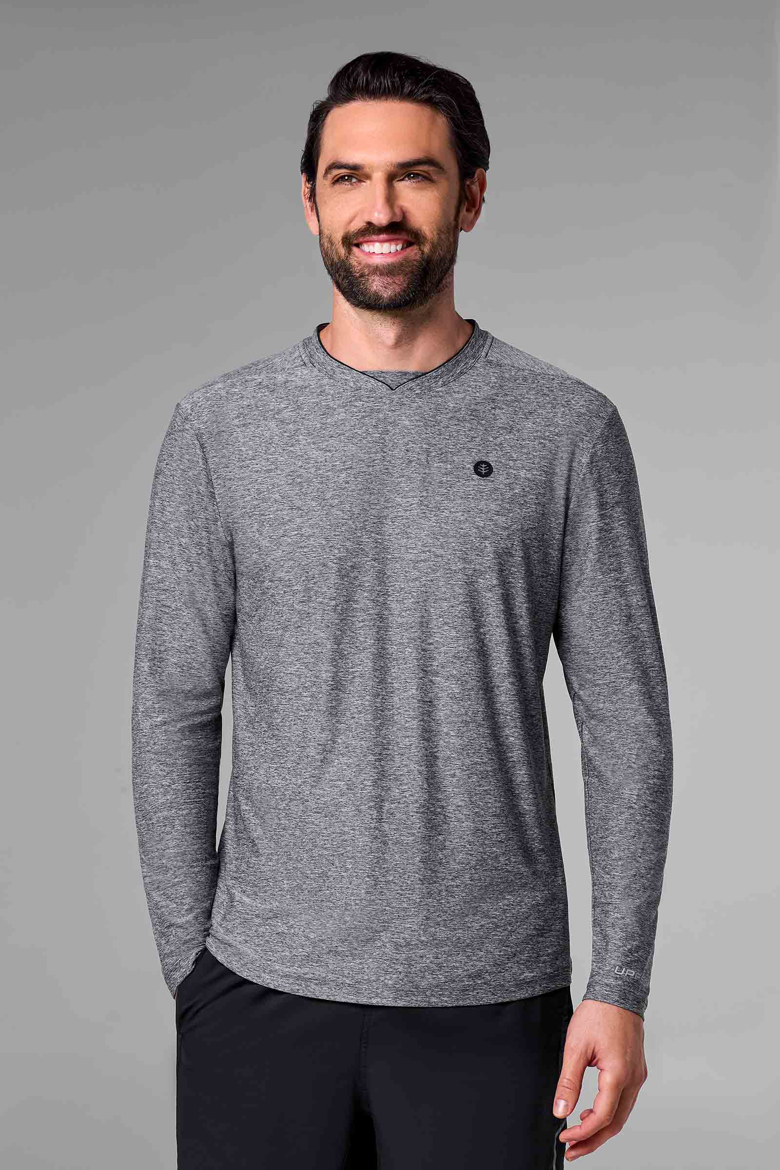 Men's Tiebreaker Long Sleeve Tennis T-Shirt | Charcoal Heather UPF 50+