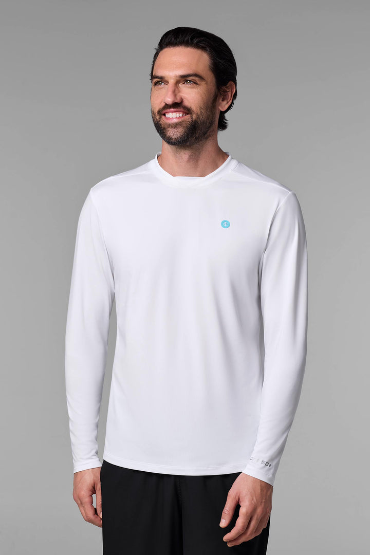 Men's Tiebreaker Long Sleeve Tee, White, UPF 50+, Coolibar Active Athlon Fabric, XL Men's Tiebreaker Long Sleeve Tee, White, UPF 50+, Coolibar Active Athlon Fabric, XL