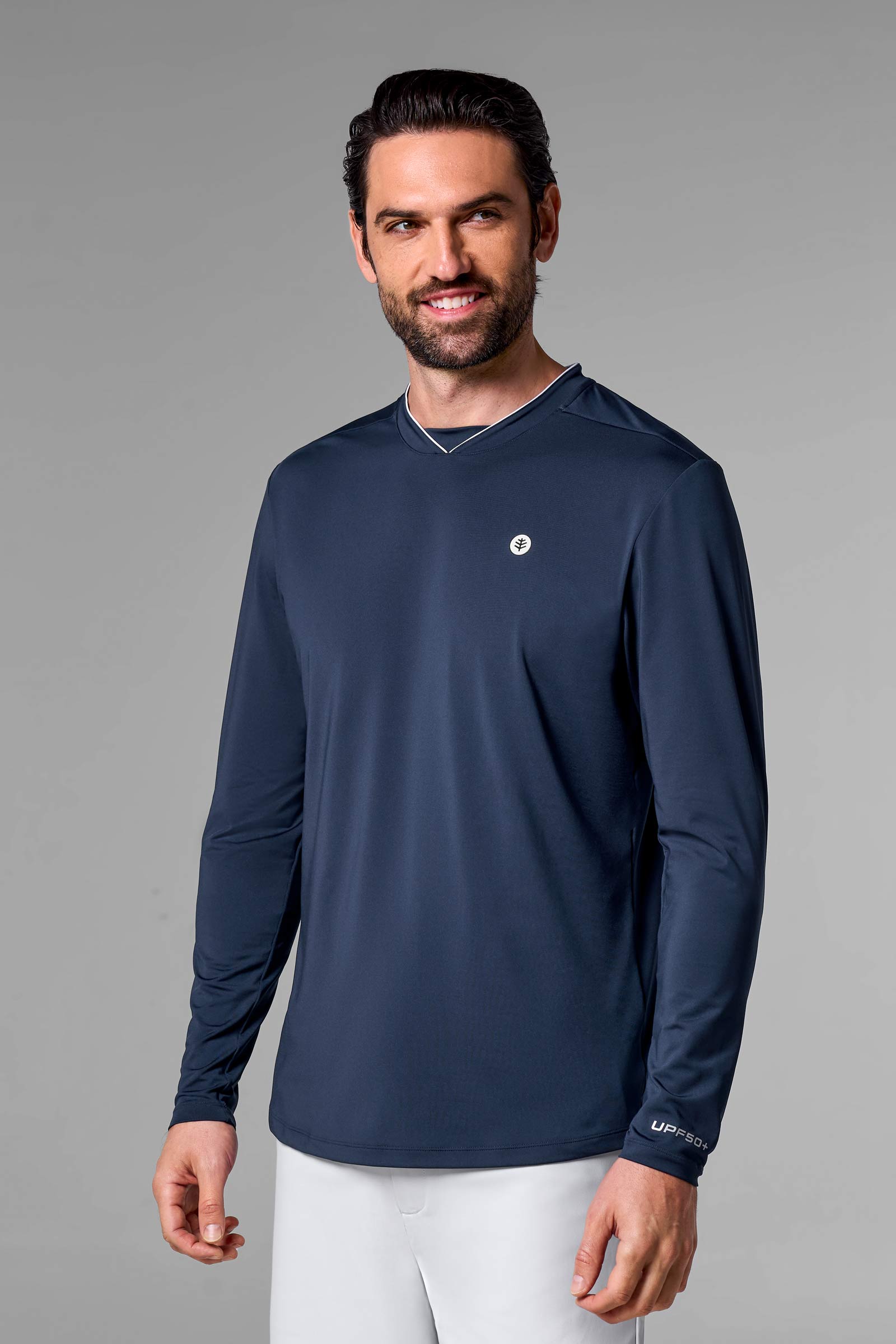 Men's Tiebreaker Long Sleeve Tennis T-Shirt | White UPF 50+