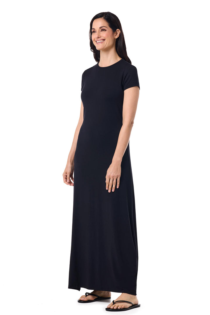Women's Dounelle Fitted Maxi Dress | Black | UPF 50+ | Coolibar Women's Dounelle Fitted Maxi Dress | Black | UPF 50+ | Coolibar
