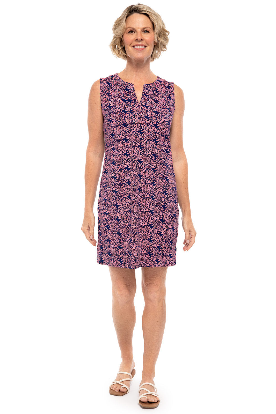 Tank Dress | Peachy Pink Etched Flowers UPF 50+