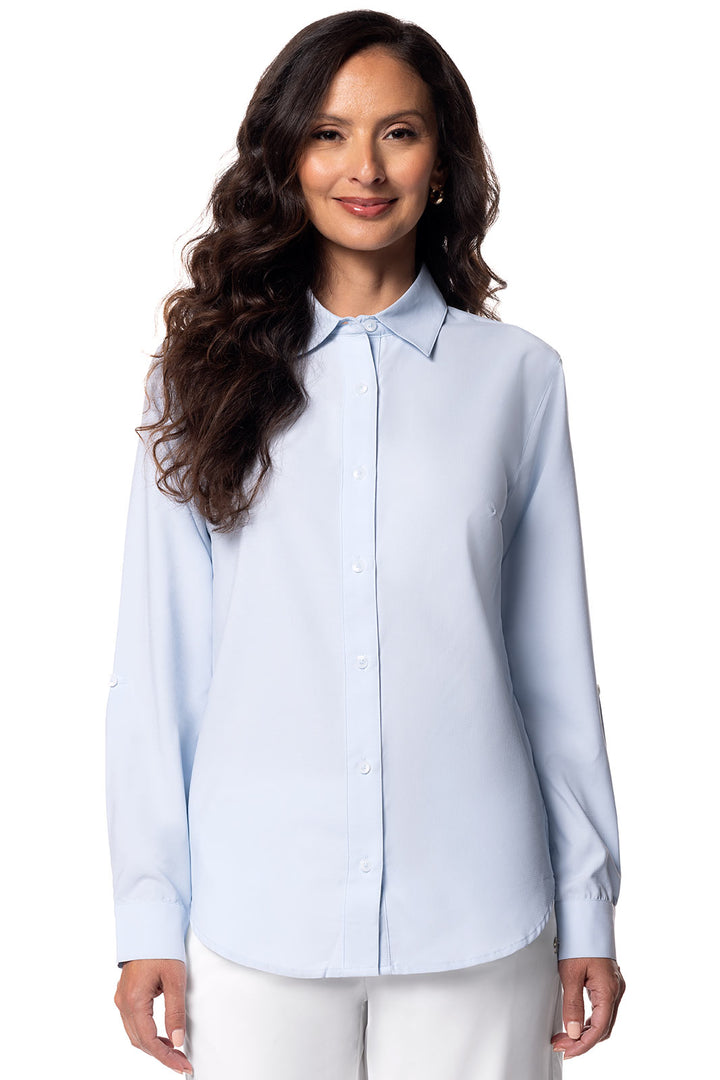 Coolibar Women's Hepburn Shirt, Light Blue, Relaxed Fit, UPF 50+, Moisture Wicking Coolibar Women's Hepburn Shirt, Light Blue, Relaxed Fit, UPF 50+, Moisture Wicking