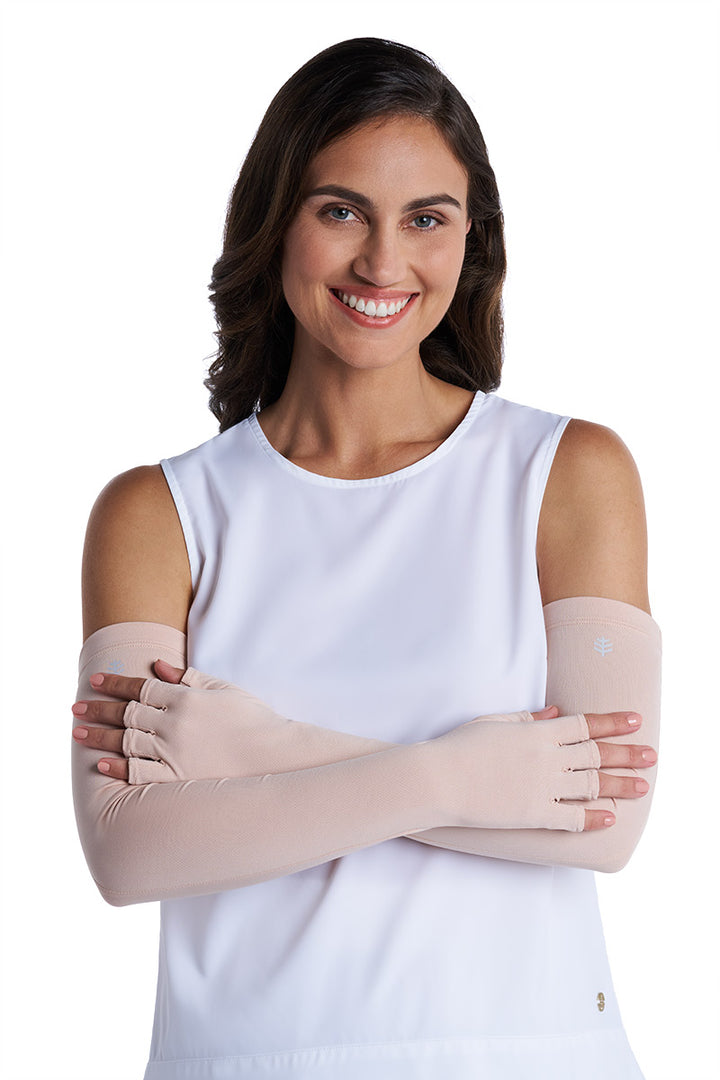 Unisex Perpetua Long Fingerless Gloves | Beige UPF 50+