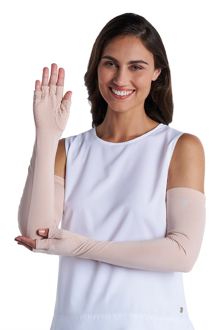 Unisex Perpetua Long Fingerless Gloves | Beige UPF 50+