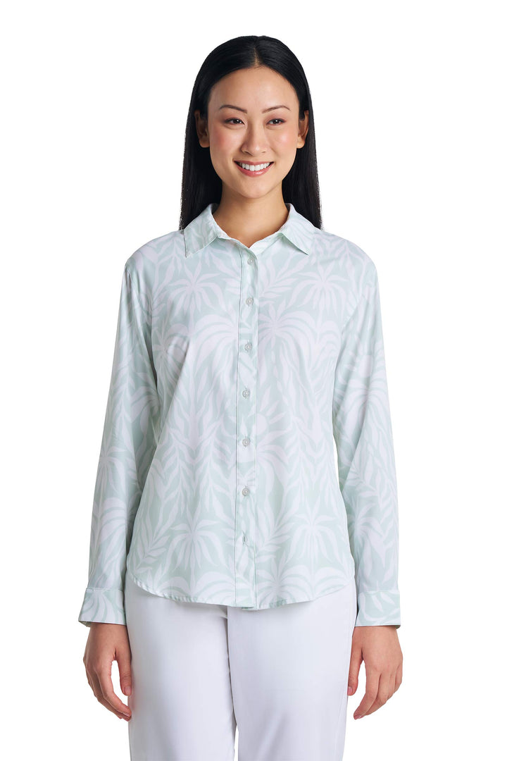 Women's Long Sleeve Shirt | Misty Aqua American Palm