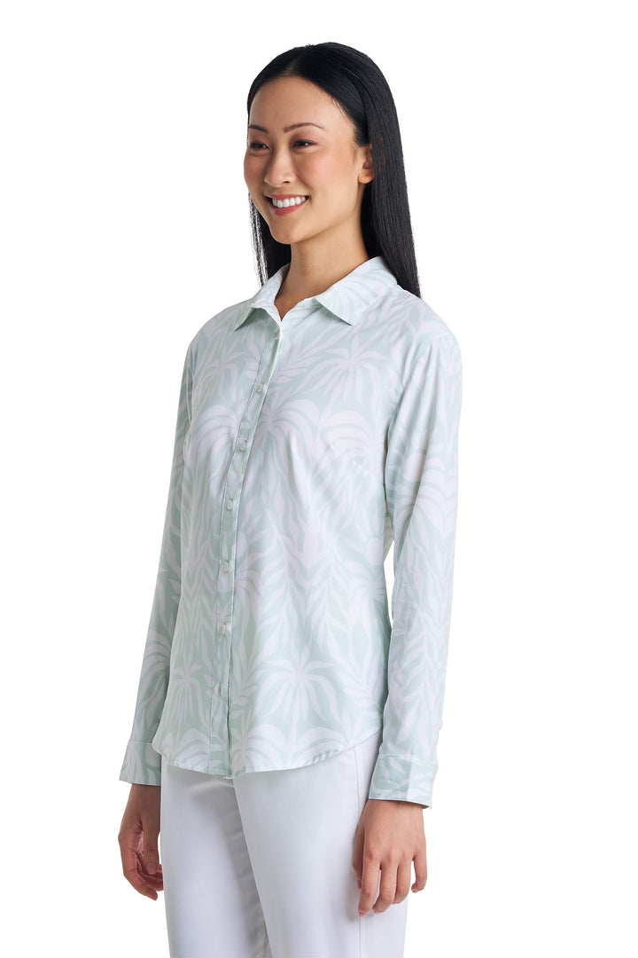 Women's Long Sleeve Shirt | Misty Aqua American Palm