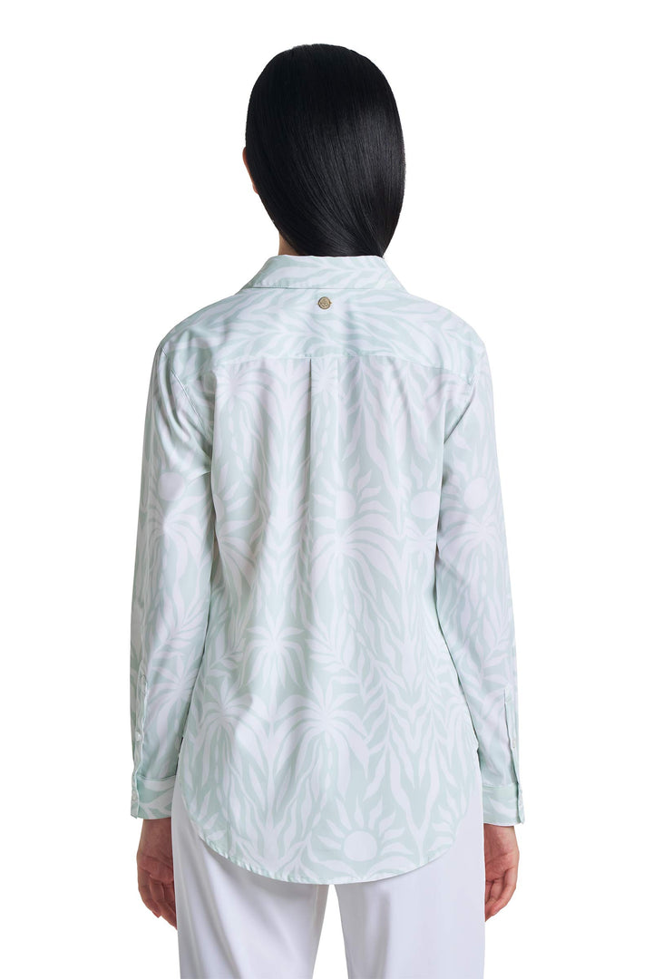 Women's Long Sleeve Shirt | Misty Aqua American Palm