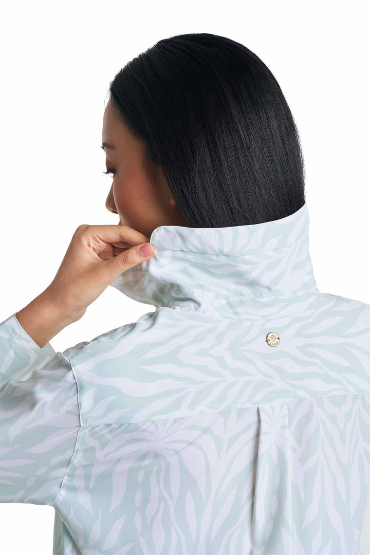 Women's Long Sleeve Shirt | Misty Aqua American Palm