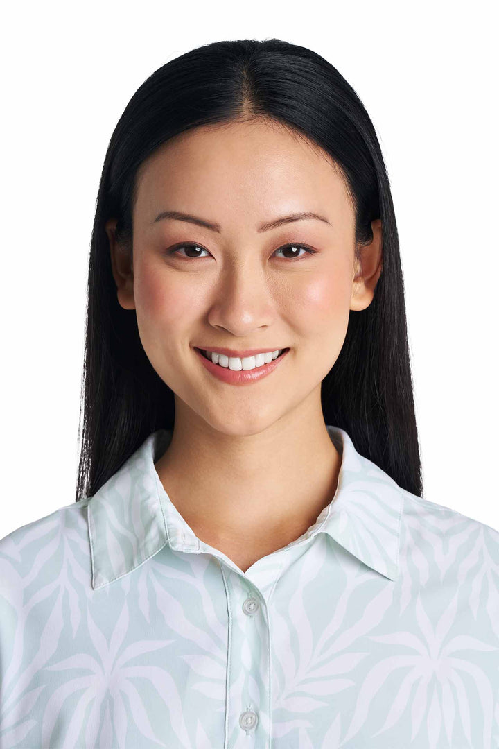 Women's Long Sleeve Shirt | Misty Aqua American Palm